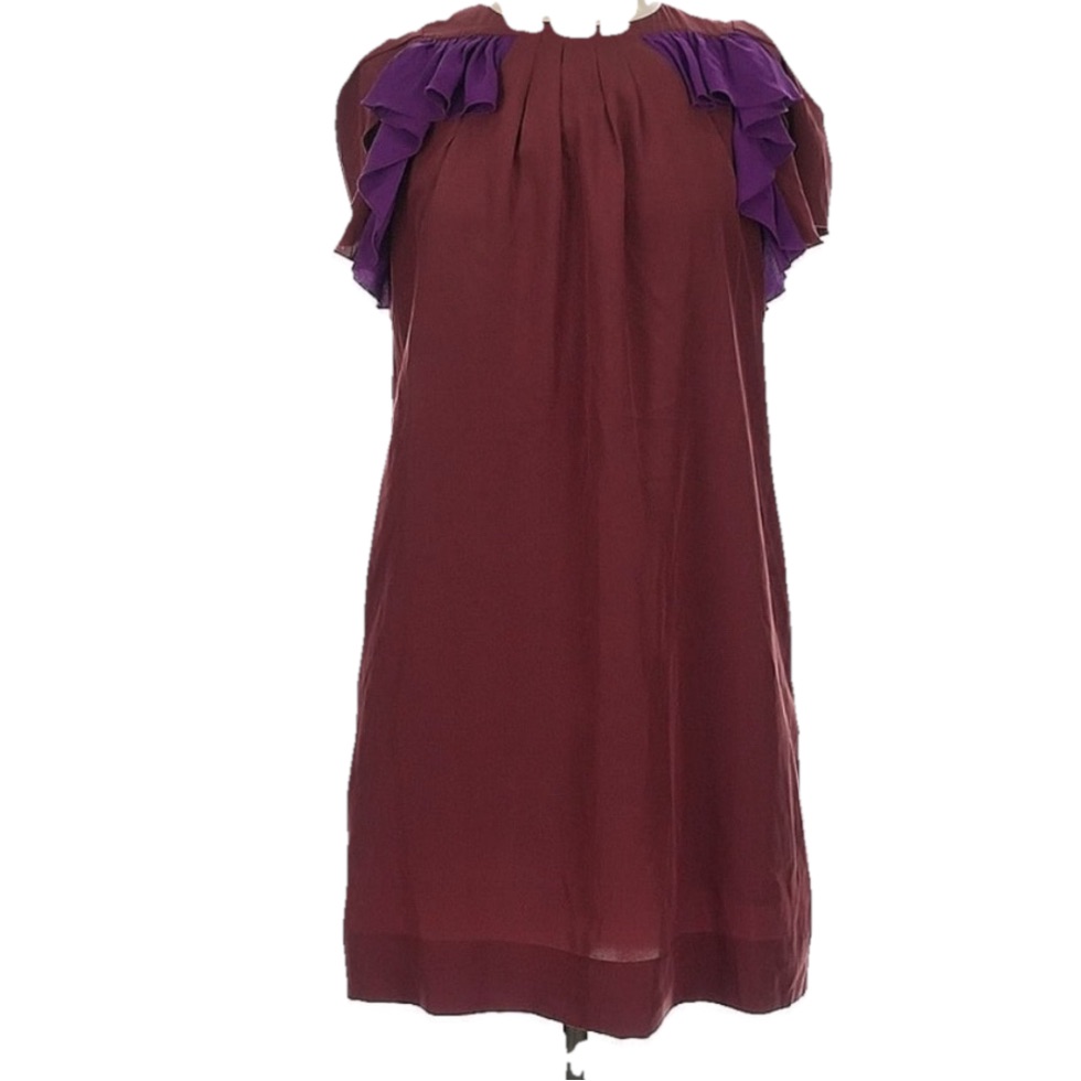 See By Chlo Burgundy Silk Dress Size 2 | Sleeveless Ruffle Detail Designer Mini